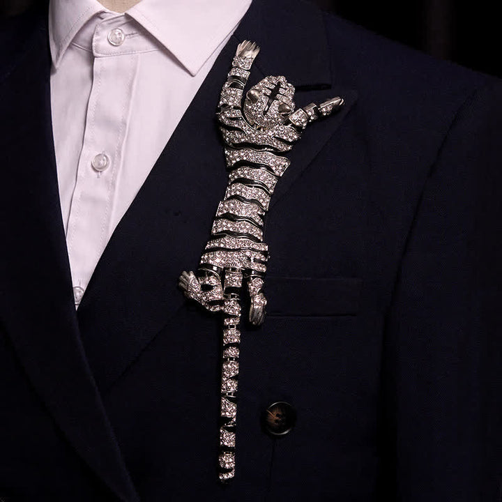 Grande broche de luxe en strass scintillants pour homme, motif tigre majestueux - image 2