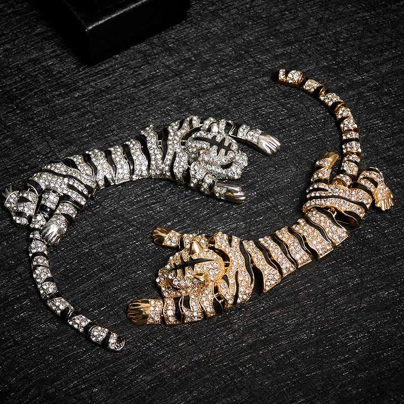 Grande broche de luxe en strass scintillants pour homme, motif tigre majestueux - image 8