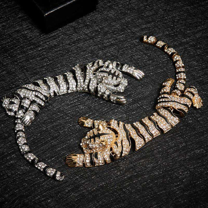 Grande broche de luxe en strass scintillants pour homme, motif tigre majestueux - image 8