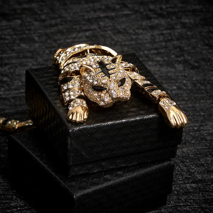 Grande broche de luxe en strass scintillants pour homme, motif tigre majestueux - image 12