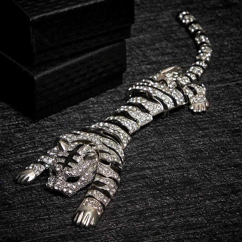 Grande broche de luxe en strass scintillants pour homme, motif tigre majestueux - image 1