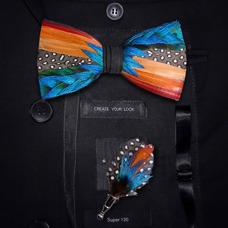 Nœud papillon multicolore en plumes arc-en-ciel diagonales - Multicolore - image 0