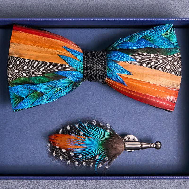 Nœud papillon multicolore en plumes arc-en-ciel diagonales - image 3