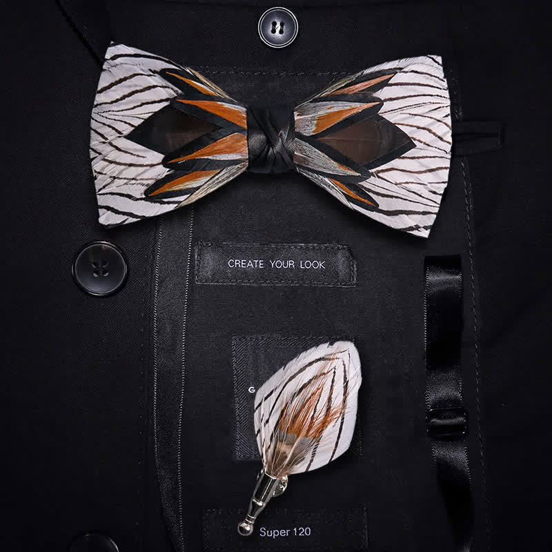 Nœud papillon en plumes gris et blanc en forme de toile - Gris et blanc - image 0