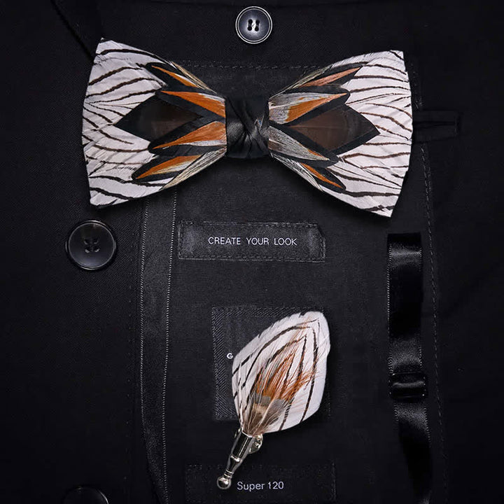 Nœud papillon en plumes gris et blanc en forme de toile - Gris et blanc - image 0