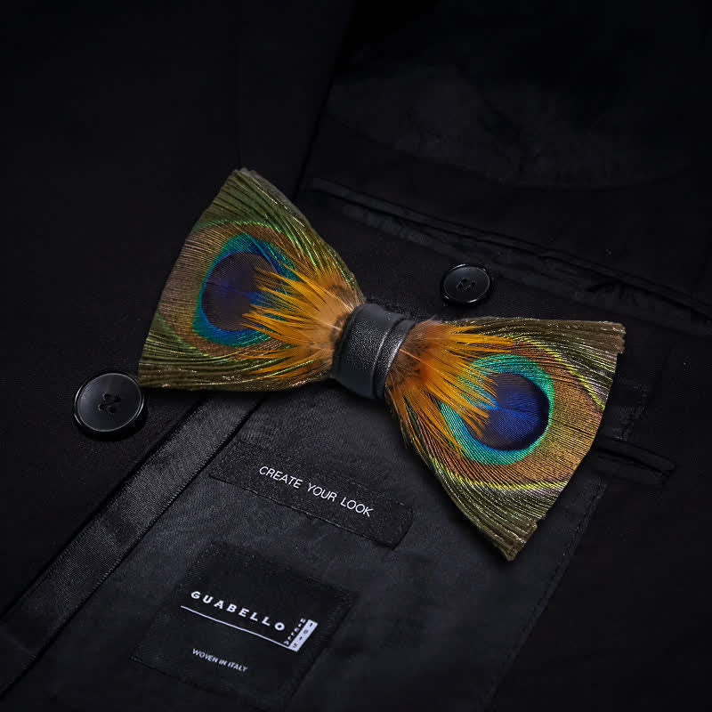 Nœud papillon à plumes et yeux de paon vert avec épingle à revers - image 2