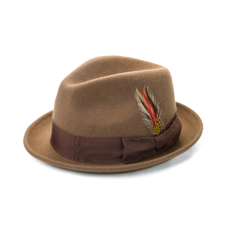 Chapeau de cowboy pour homme avec nœud en plumes et ruban décoratif - Chameau - M (22 1/2"-22 7/8") - image 0