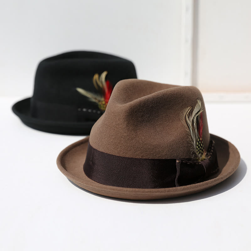 Chapeau de cowboy pour homme avec nœud en plumes et ruban décoratif - image 1