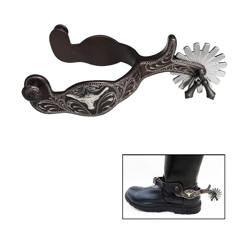 Éperons de cow-boy sculptés à la main en argent pour Halloween - Argent - image 1