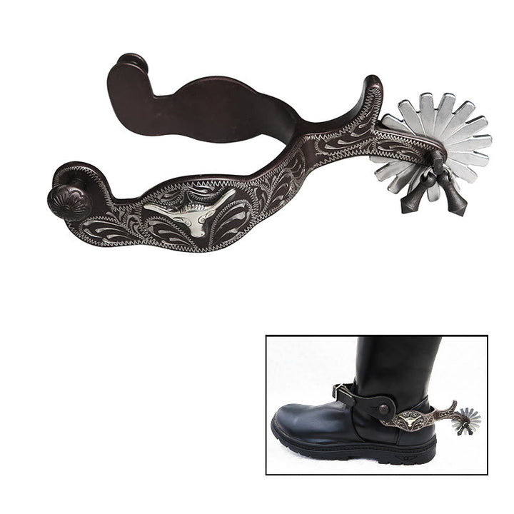 Éperons de cow-boy sculptés à la main en argent pour Halloween - Argent - image 1