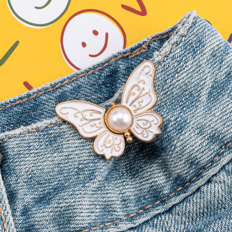 Pince de ceinture pour pantalon sans clous, perle et papillon, pour femme - Papillon à motifs de perles - Blanc - image 1
