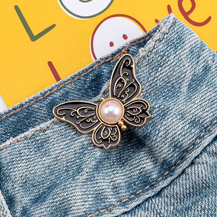 Pince de ceinture pour pantalon sans clous, perle et papillon, pour femme - Papillon à motifs de perles - Noir - image 2