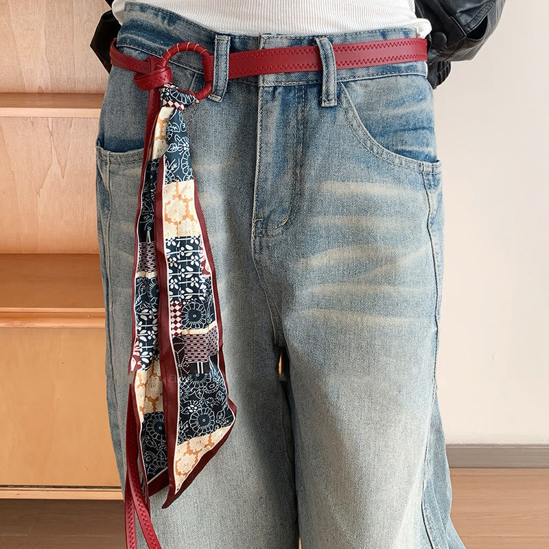 Ceinture en soie imprimée en cuir tendance pour femme - Rouge - image 2