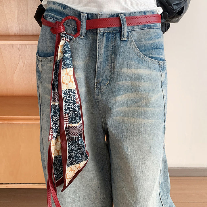 Ceinture en soie imprimée en cuir tendance pour femme - Rouge - image 2