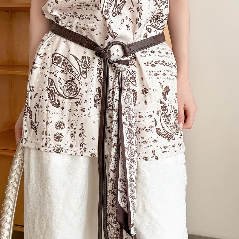 Ceinture en soie imprimée en cuir tendance pour femme - Café - image 3