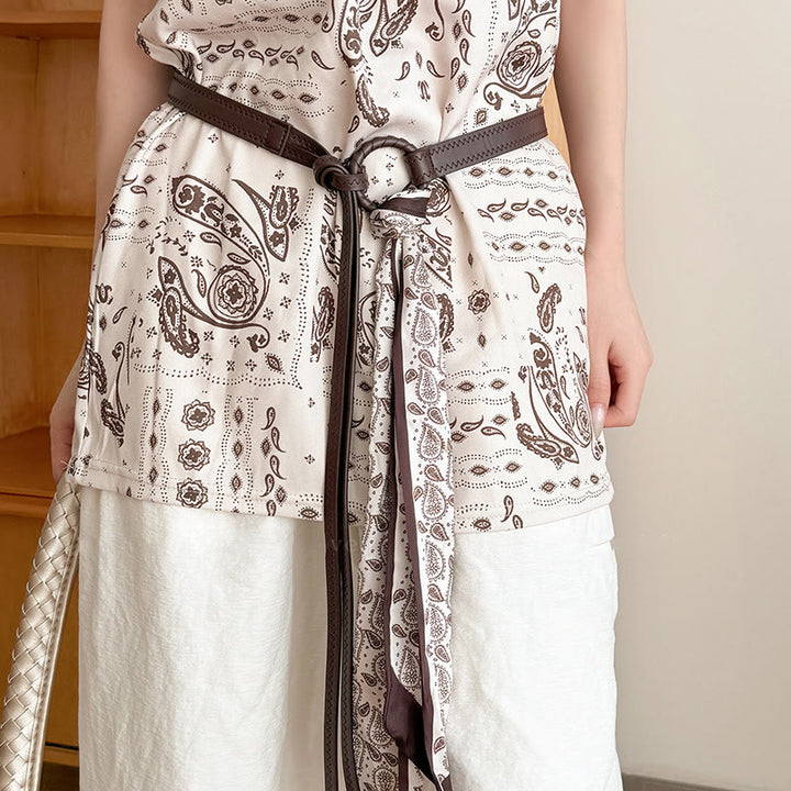 Ceinture en soie imprimée en cuir tendance pour femme - Café - image 3