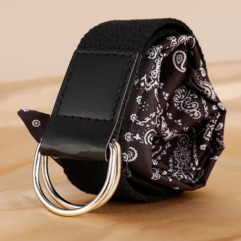 Ceinture en soie imprimée noire à double boucle tendance - image 4
