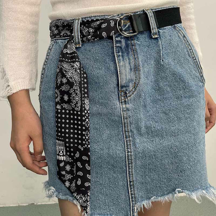 Ceinture en soie imprimée noire à double boucle tendance - Noir - image 0