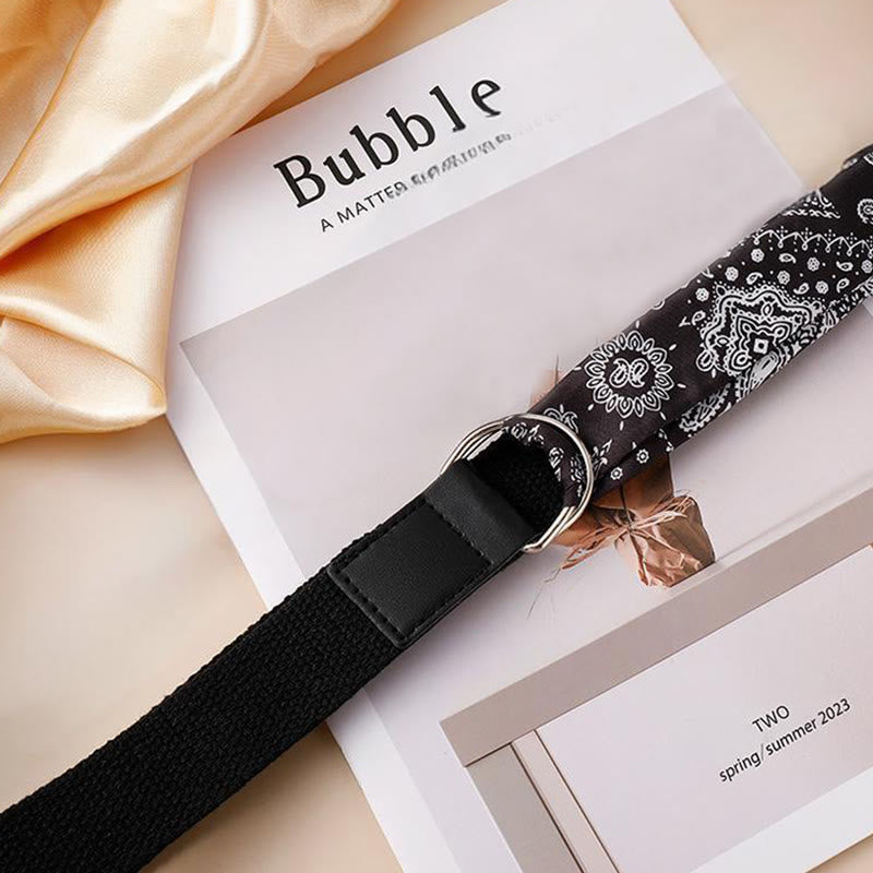 Ceinture en soie imprimée noire à double boucle tendance - image 2