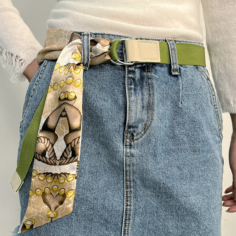 Ceinture en soie imprimée à double boucle verte tendance - Vert - image 0