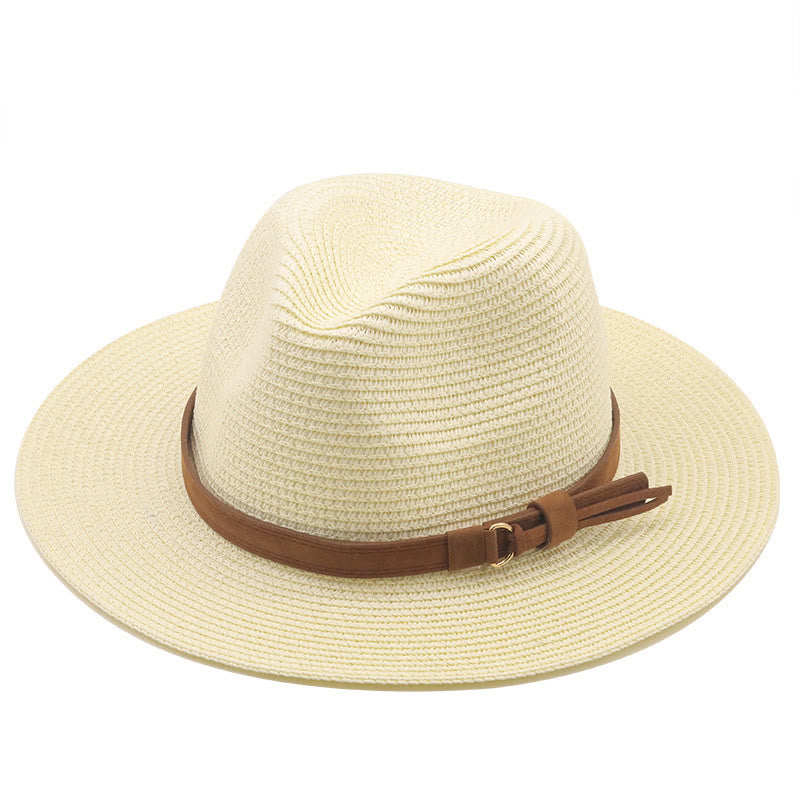Chapeau de cowboy tricoté pour homme avec pare-soleil et ceinture marron - Blanc laiteux - M (22 "-22 7/8") - image 9