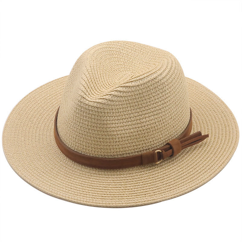 Chapeau de cowboy tricoté pour homme avec pare-soleil et ceinture marron - Beige - M (22 "-22 7/8") - image 8
