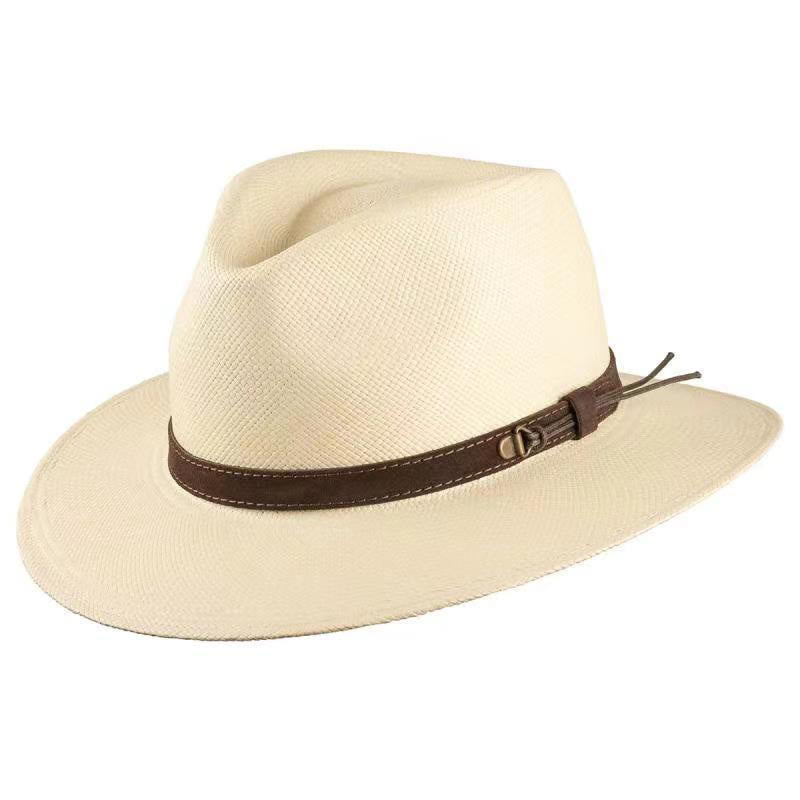 Chapeau de cowboy pour homme tissé à la main de couleur unie avec sangle - Beige - L (22 7/8"-23 5/8") - image 0