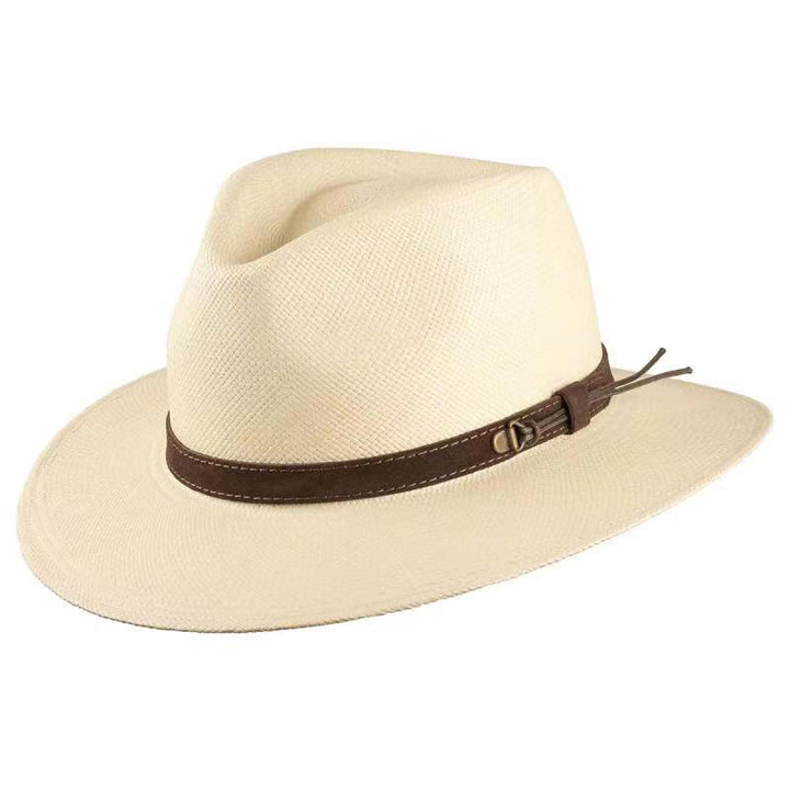 Chapeau de cowboy pour homme tissé à la main de couleur unie avec sangle - Beige - L (22 7/8"-23 5/8") - image 0
