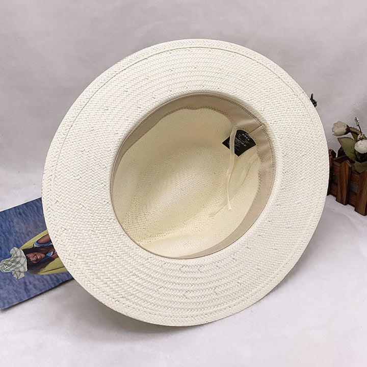 Chapeau de cowboy pour homme tissé à la main de couleur unie avec sangle - image 3