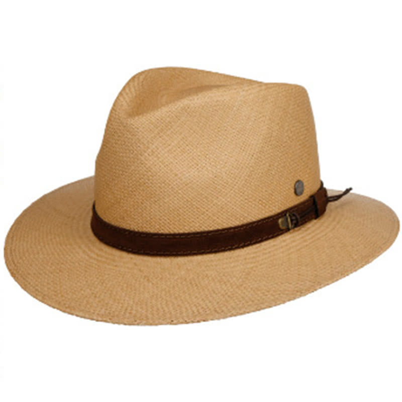 Chapeau de cowboy pour homme tissé à la main de couleur unie avec sangle - Brun clair - L (22 7/8"-23 5/8") - image 4