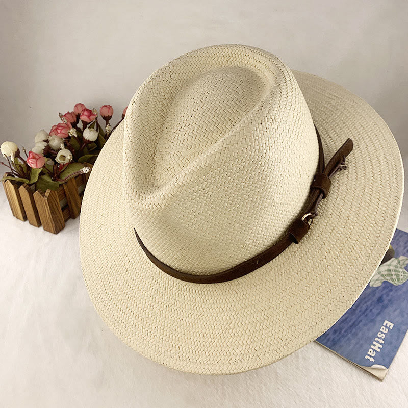 Chapeau de cowboy pour homme tissé à la main de couleur unie avec sangle - image 1