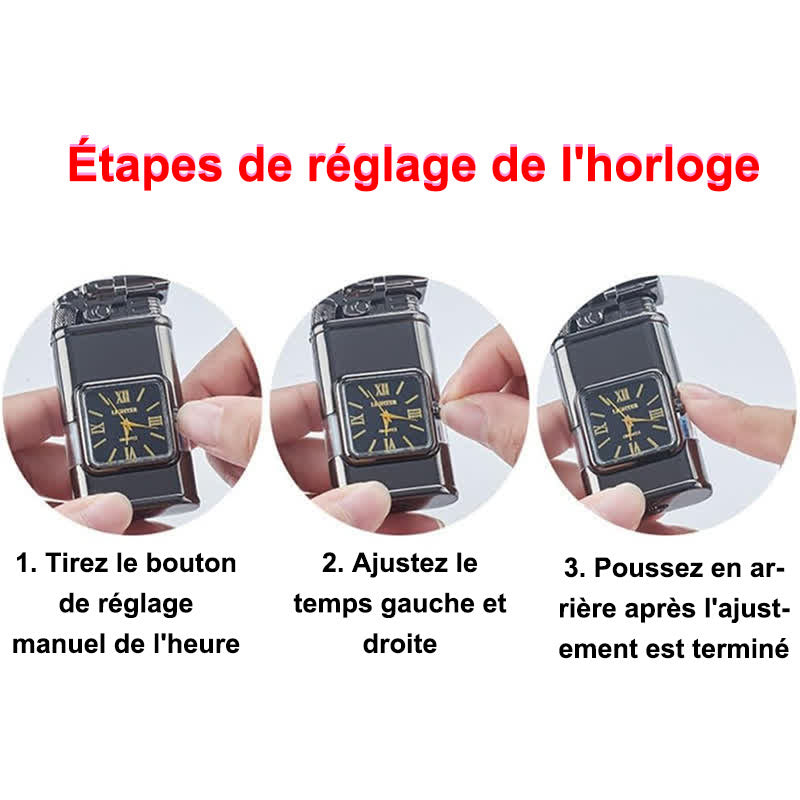 Briquet butane rechargeable à double flamme Alligato Design avec horloge - image 5