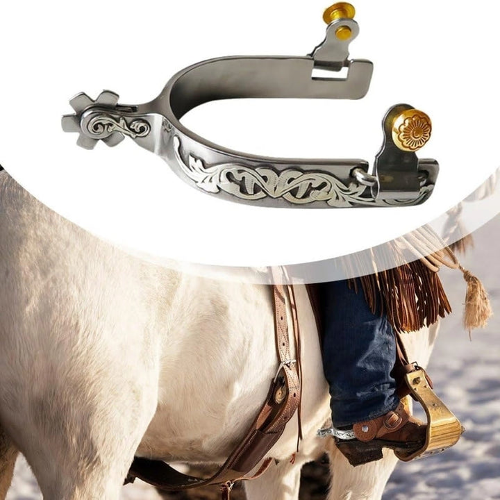 Éperons de cow-boy sculptés à la main en argent pour Halloween avec engrenage - image 2