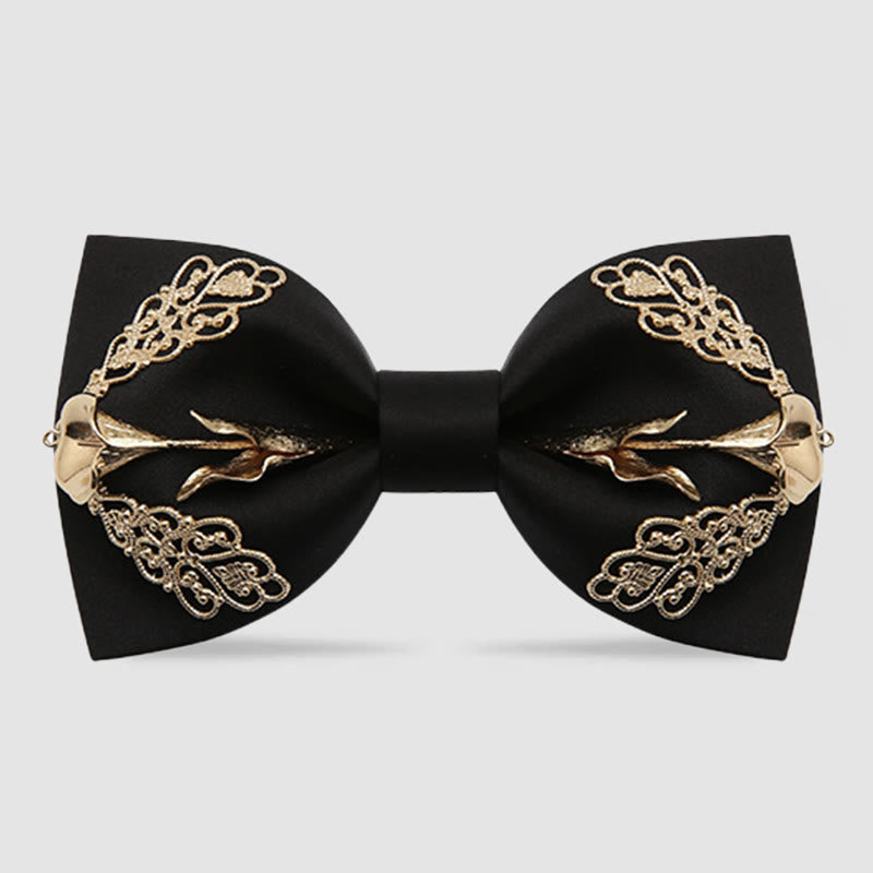 Nœud papillon pour homme à motif de lys calla à fleurs dorées - Noir - image 4
