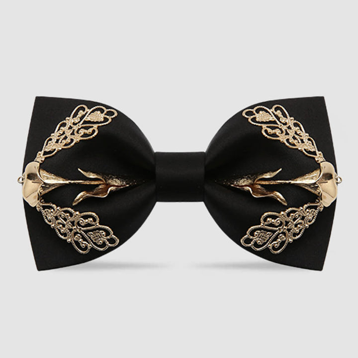 Nœud papillon pour homme à motif de lys calla à fleurs dorées - Noir - image 4