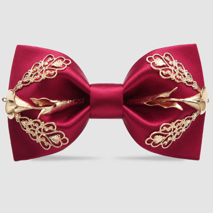 Nœud papillon pour homme à motif de lys calla à fleurs dorées - Rouge - image 0