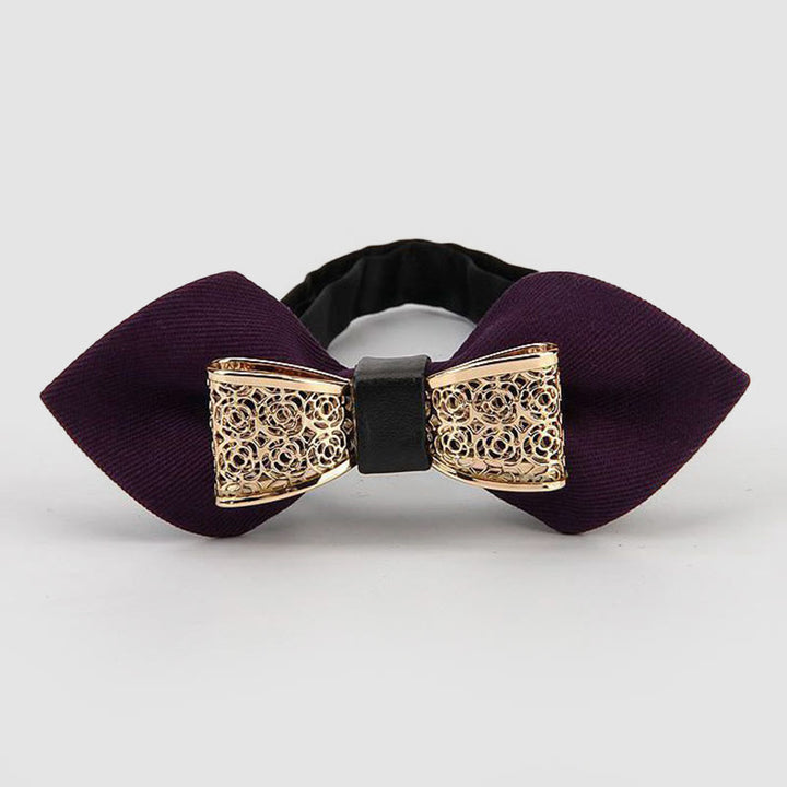 Nœud papillon pointu à fleurs dorées creuses pour homme - Violet - image 9