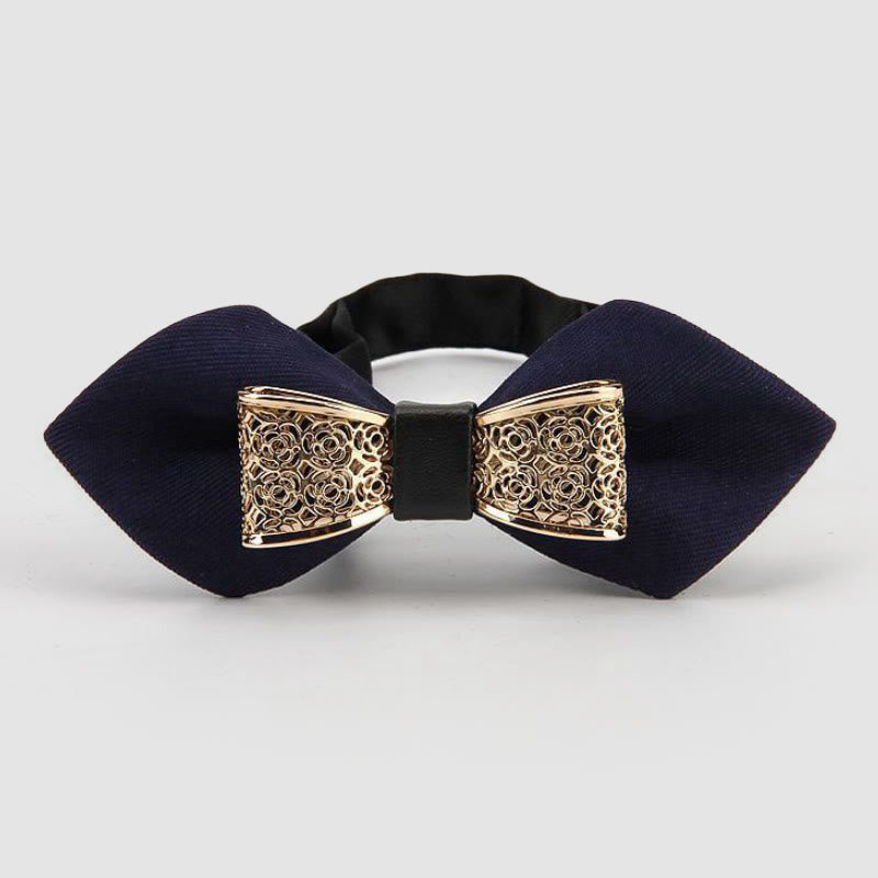Nœud papillon pointu à fleurs dorées creuses pour homme - Marine - image 7