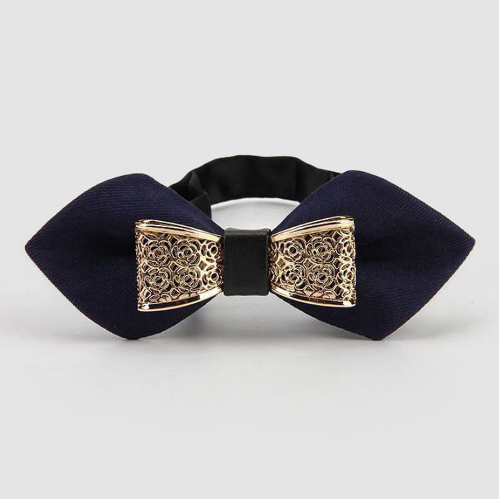 Nœud papillon pointu à fleurs dorées creuses pour homme - Marine - image 7