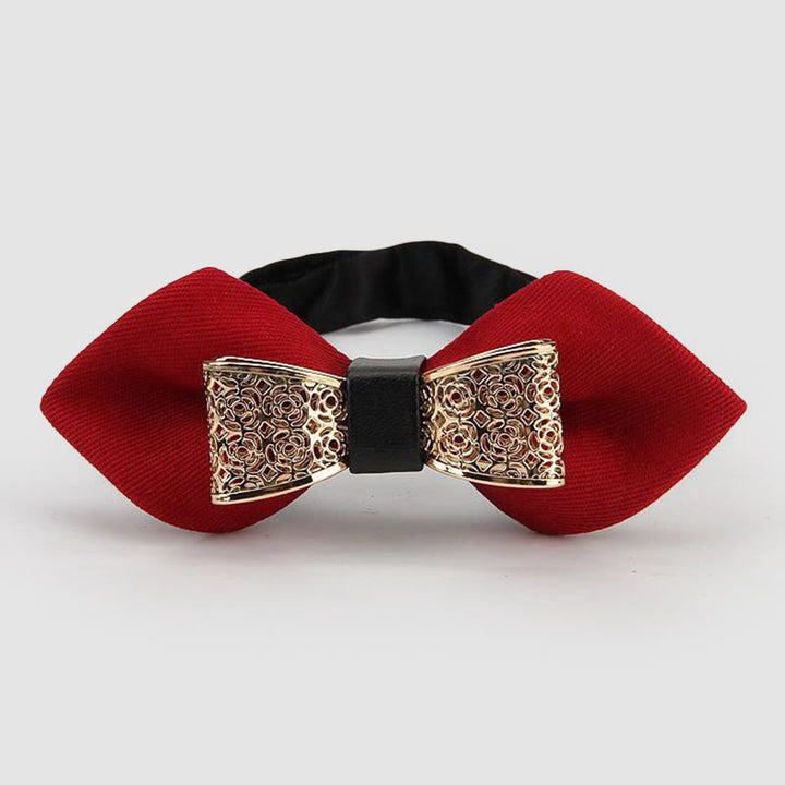 Nœud papillon pointu à fleurs dorées creuses pour homme - Rouge - image 8