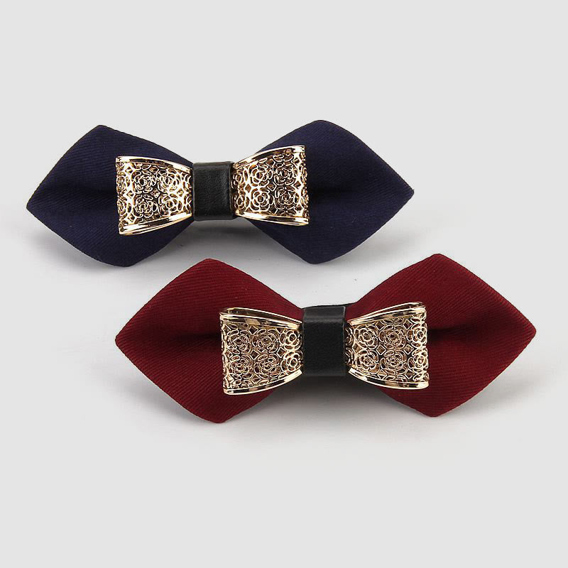 Nœud papillon pointu à fleurs dorées creuses pour homme - image 2