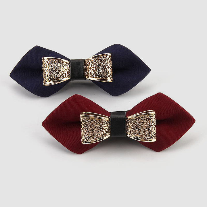 Nœud papillon pointu à fleurs dorées creuses pour homme - image 2