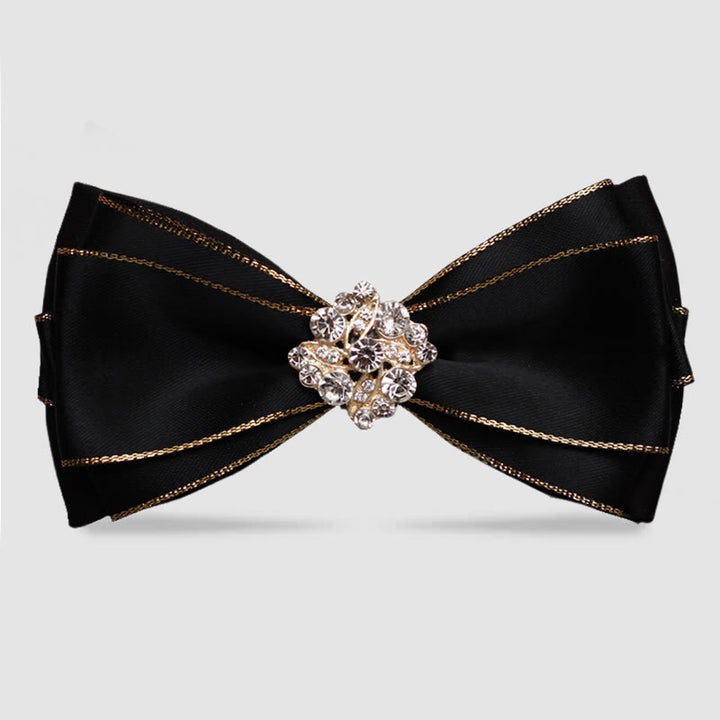 Nœud papillon à fleurs et strass pour homme avec bordure dorée - Noir - image 0