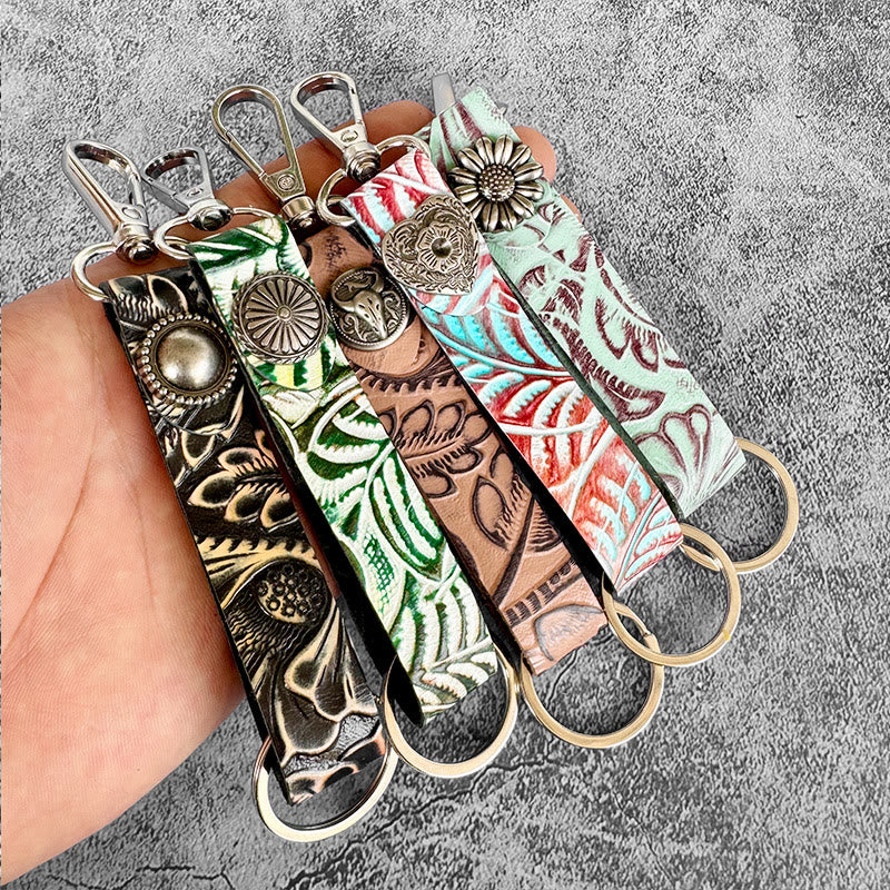 Porte-clés pendentif en cuir véritable gaufré de style occidental - image 0