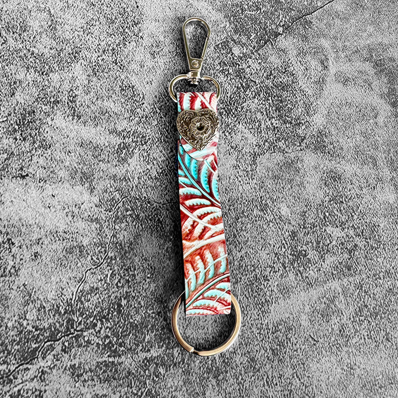 Porte-clés pendentif en cuir véritable gaufré de style occidental - Forme de cœur rouge - image 5