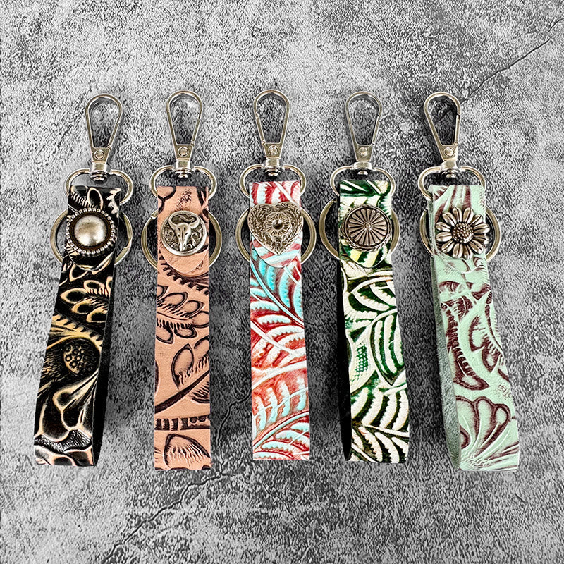 Porte-clés pendentif en cuir véritable gaufré de style occidental - image 1