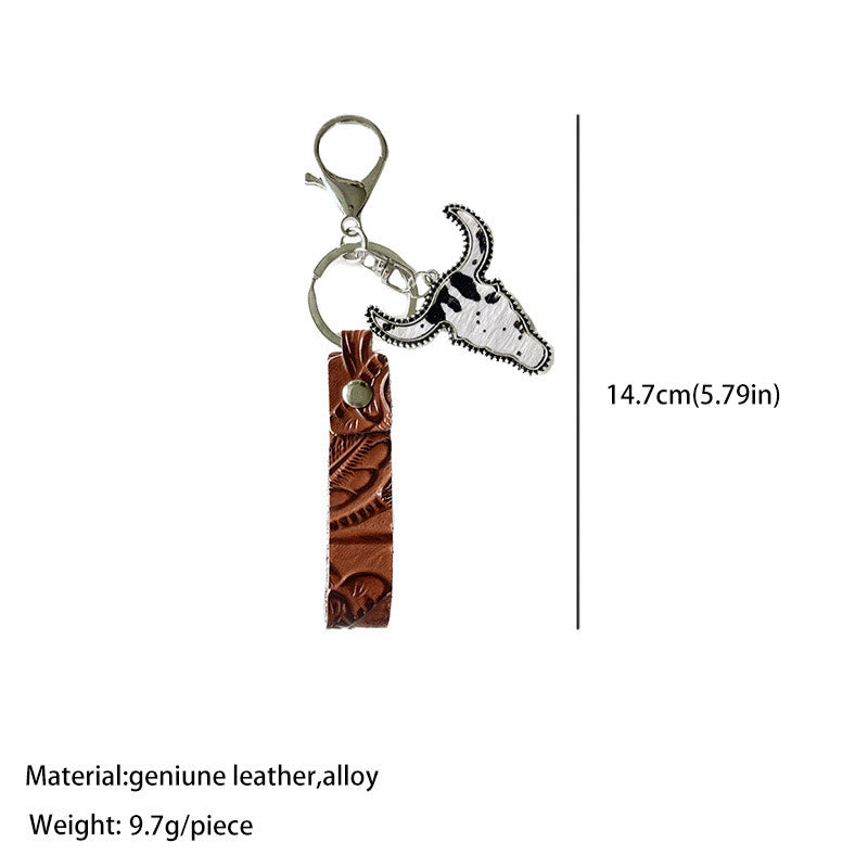 Porte-clés pendentif taureau en cuir marron de style occidental - image 5