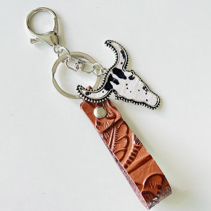 Porte-clés pendentif taureau en cuir marron de style occidental - Style n°1 - image 1