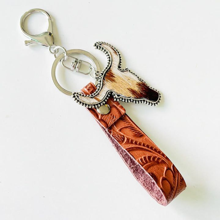 Porte-clés pendentif taureau en cuir marron de style occidental - Style n°4 - image 4