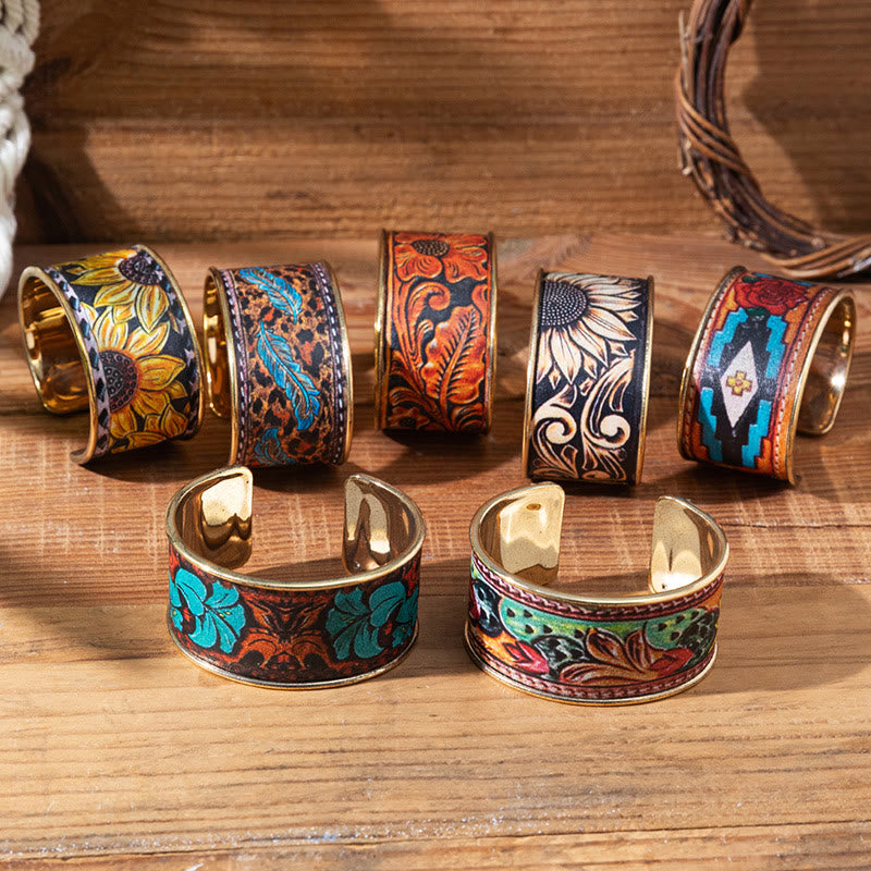 Bracelet d'ouverture vintage en forme de fleur de tournesol colorée - image 0